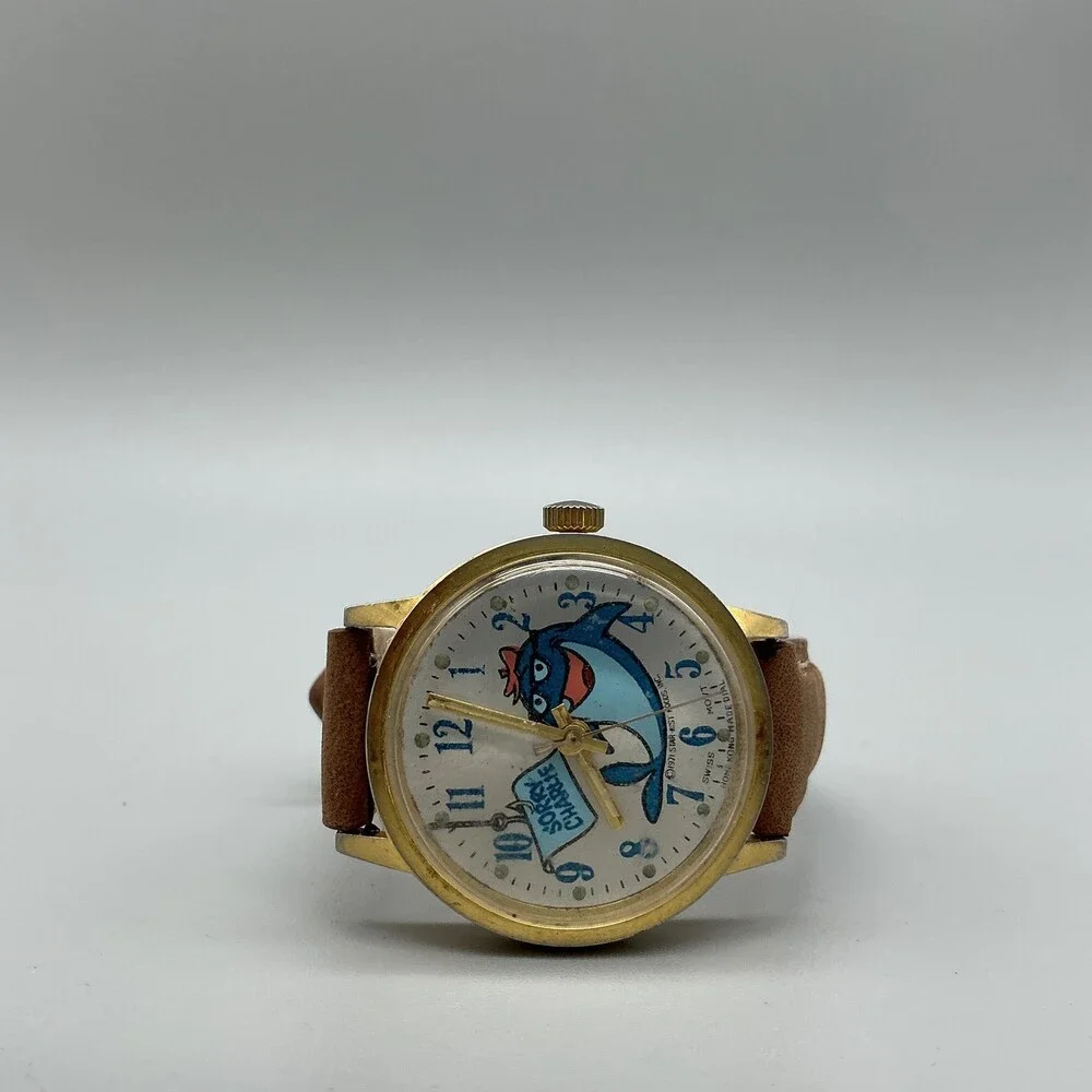Vintage Star-Kist Charlie Tuna Mens Watch 35mm Logo Dial Leather Manual Wind